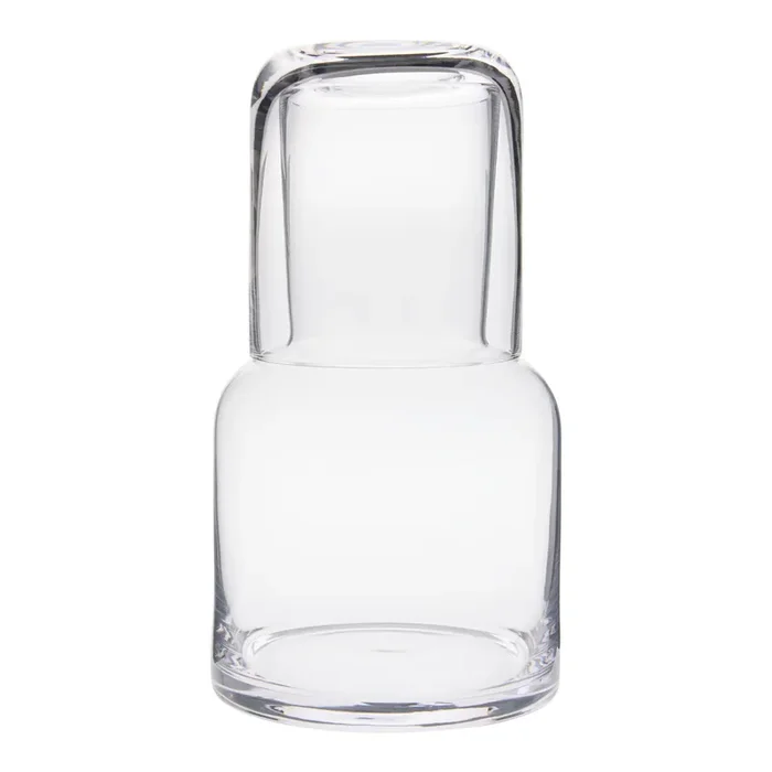 Short Glass Tapered Neck Bedside Carafe and Cup Set