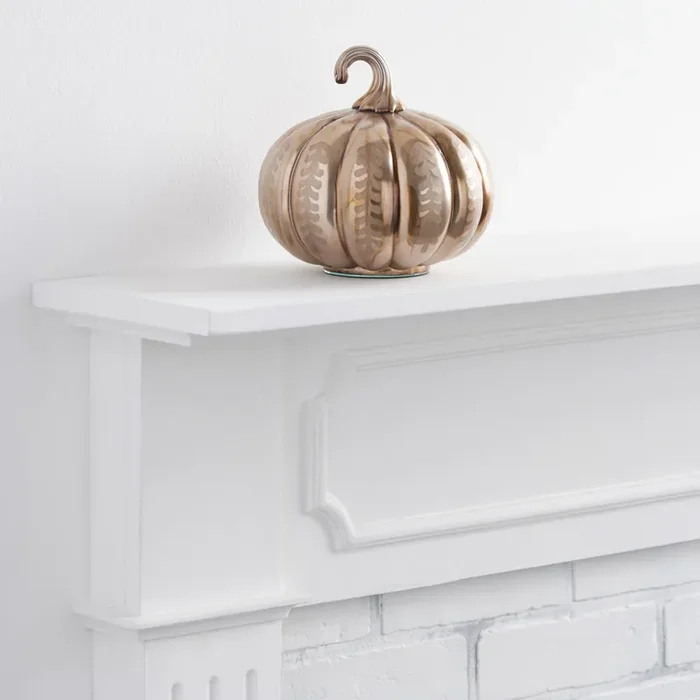 Short Gold Mercury Glass Etched Botanical Pumpkin Decor