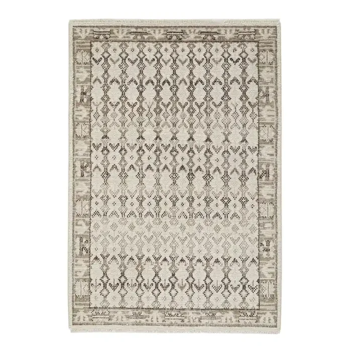 Sienna Ellis Neutral Geo Hand Knotted Wool Area Rug