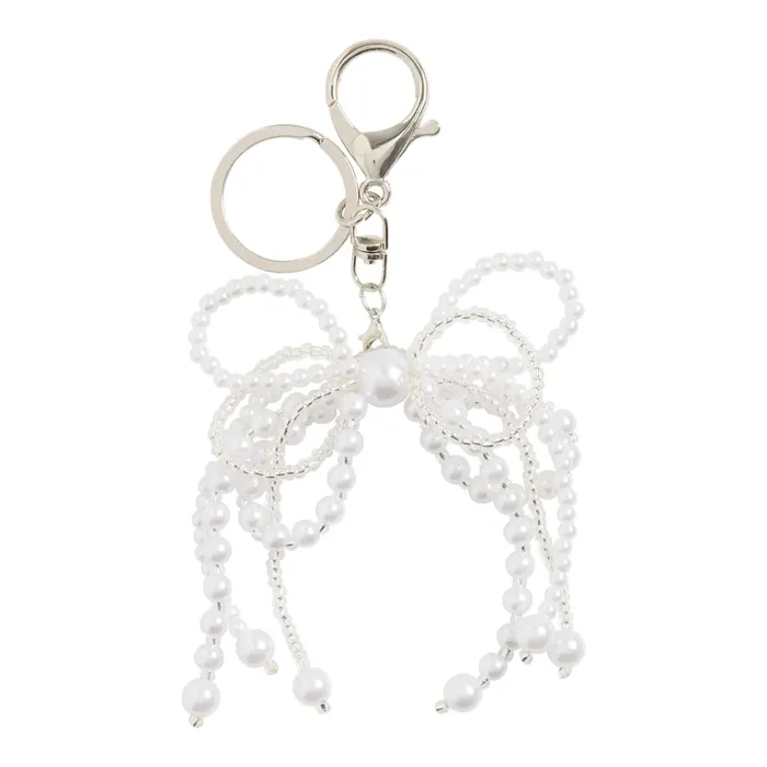 Silver and Faux Pearl Bow Bag Charm