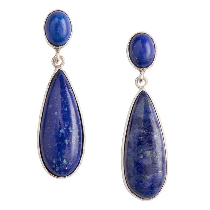 Silver and Semiprecious Lapis Oval Drop Earrings