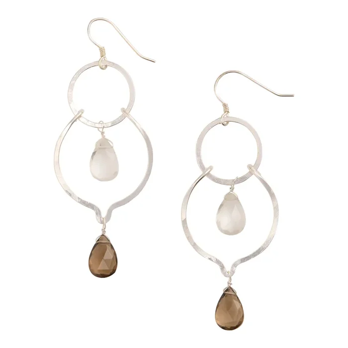 Silver Semiprecious Crystal and Smoky Quartz Drop Earrings