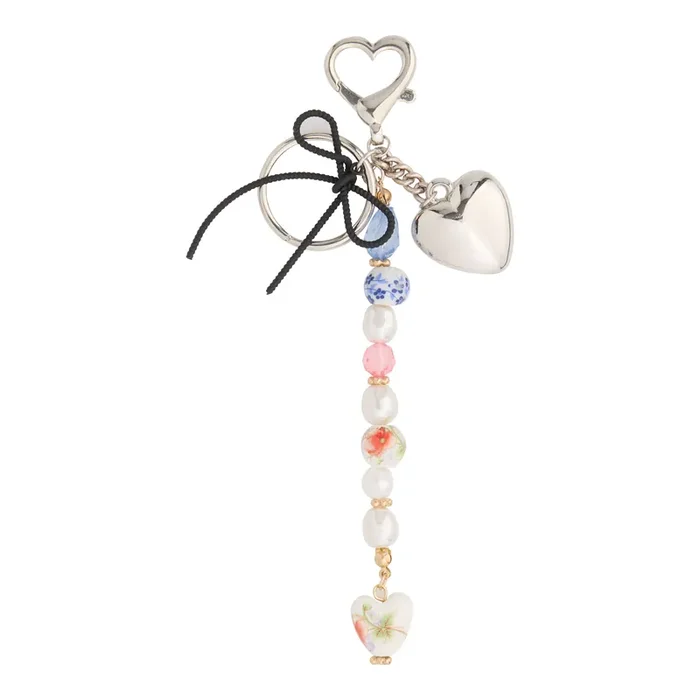 Silver Vintage Heart and Faux Pearl Bag Charm