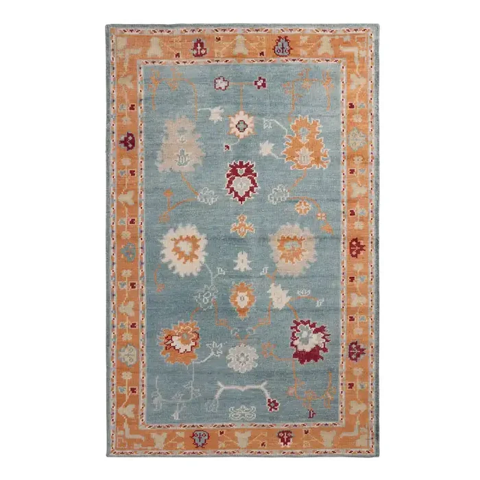 Sita Aqua Hand Knotted Wool Traditional Style Area Rug
