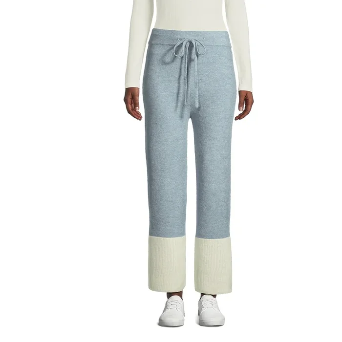 Sky Blue and Ivory Recycled Yarn Color Block Lounge Pants