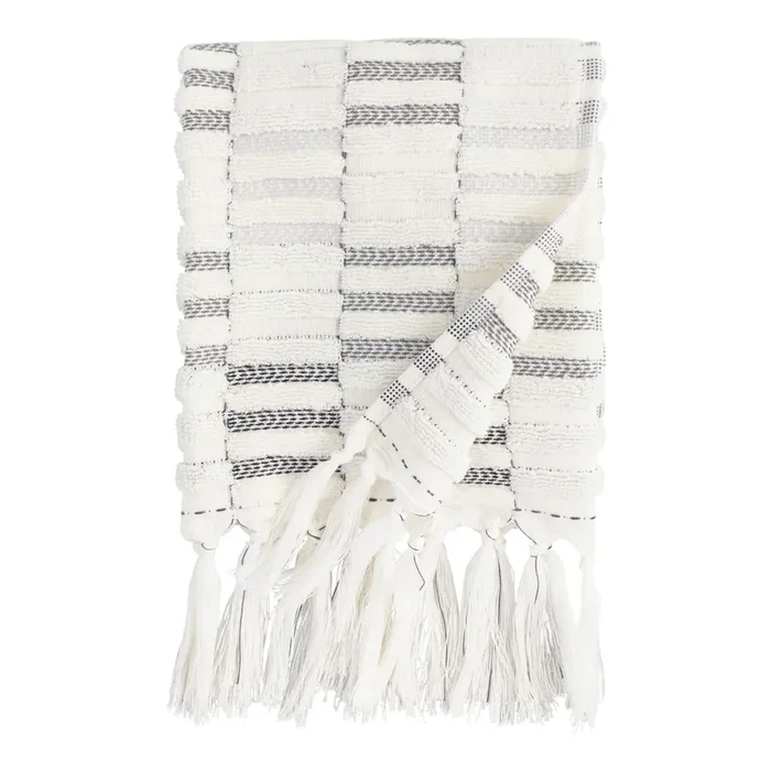 Sloan Black And Ivory Sculpted Stripe Hand Towel