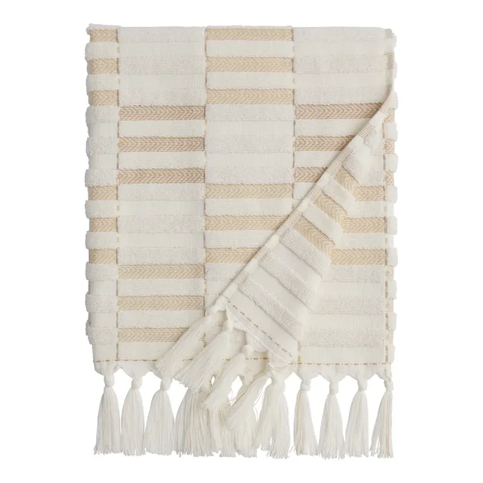 Sloan Tan And Ivory Striped Sculpted Bath Towel