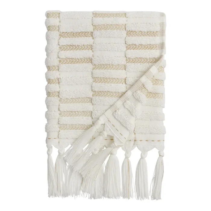 Sloan Tan And Ivory Striped Sculpted Hand Towel