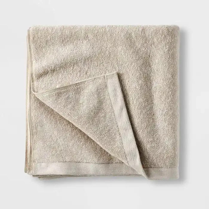 Slub Accent Organic Bath Towel Sand – Casaluna™ Heavyweight Jacquard, Low Lint, Fade-Resistant