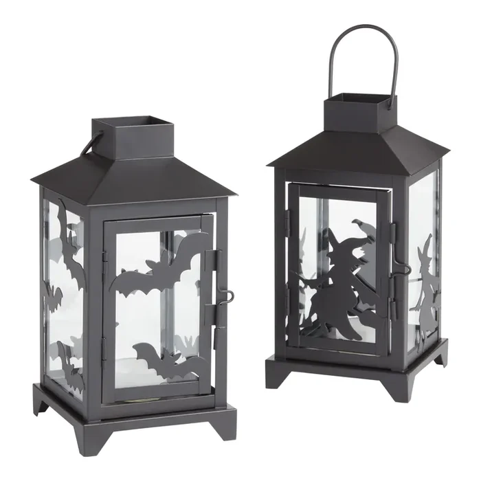 Small Black Metal Halloween Lantern Set of 2