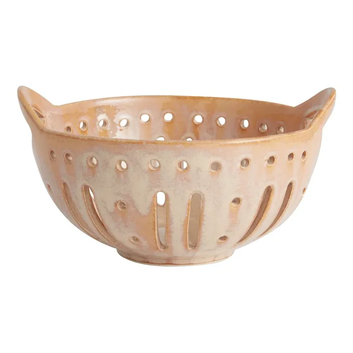 Small Brown Reactive Glaze Berry Basket Colander