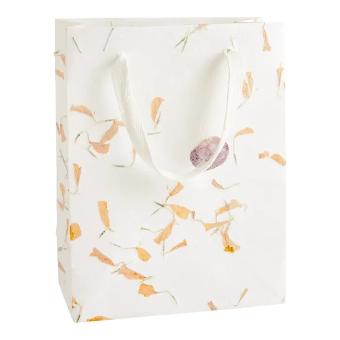 Small Handmade White Cotton Pressed Flower Gift Bag