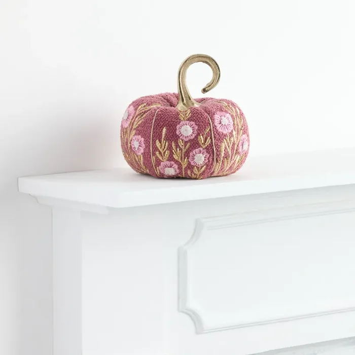Small Plum Boucle Floral Pumpkin Decor