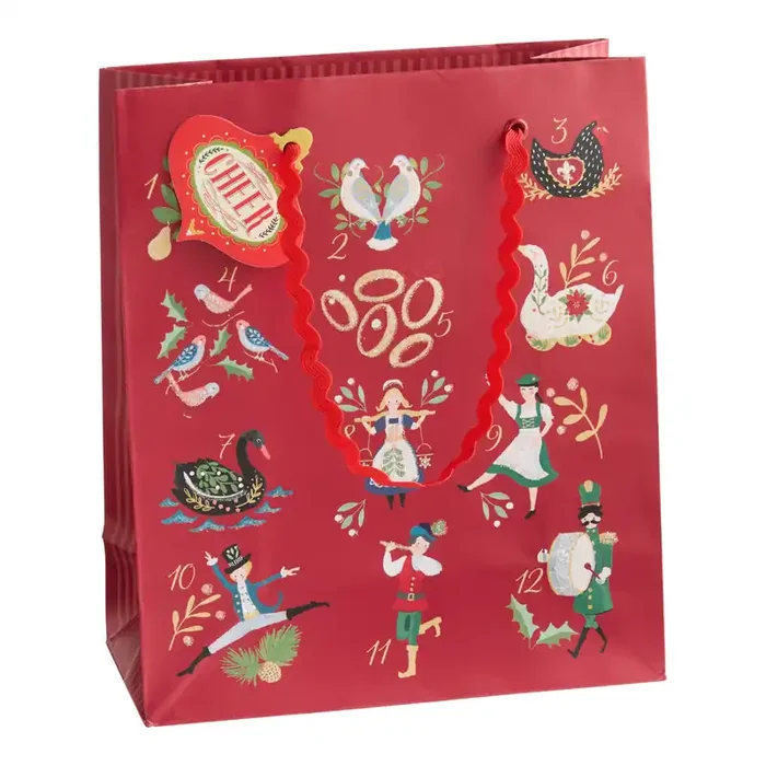Small Red Twelve Days of Christmas Holiday Gift Bag