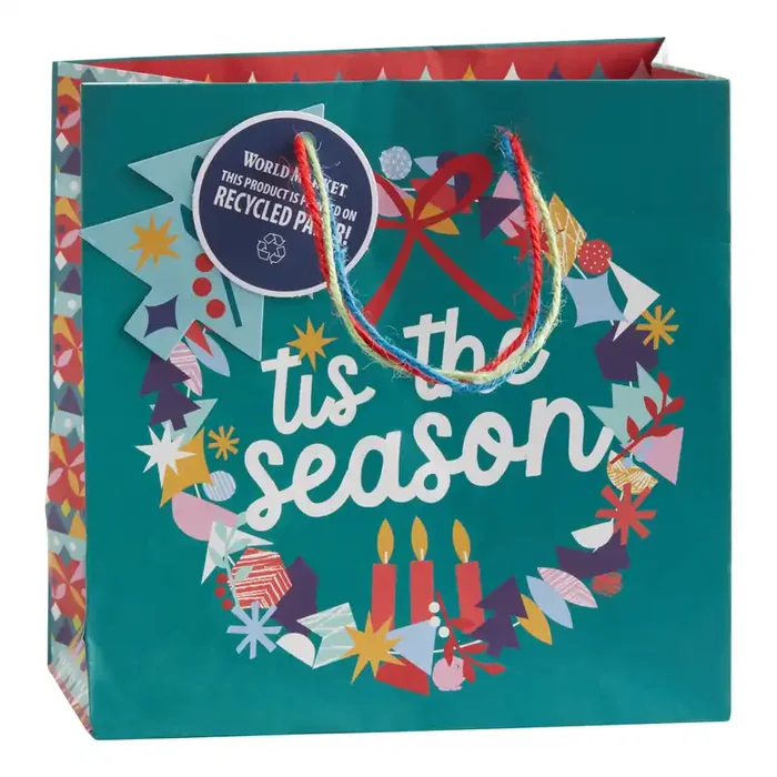 Small Teal Happy Hygge Tis The Season Holiday Gift Bag