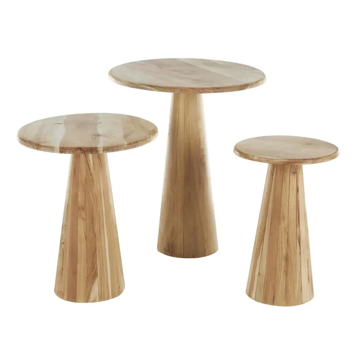 Solene Round Acacia Wood Pedestal Nesting Tables 3 Piece Set