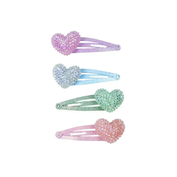 SPARKLE HEART HAIR CLIPS 4PCS