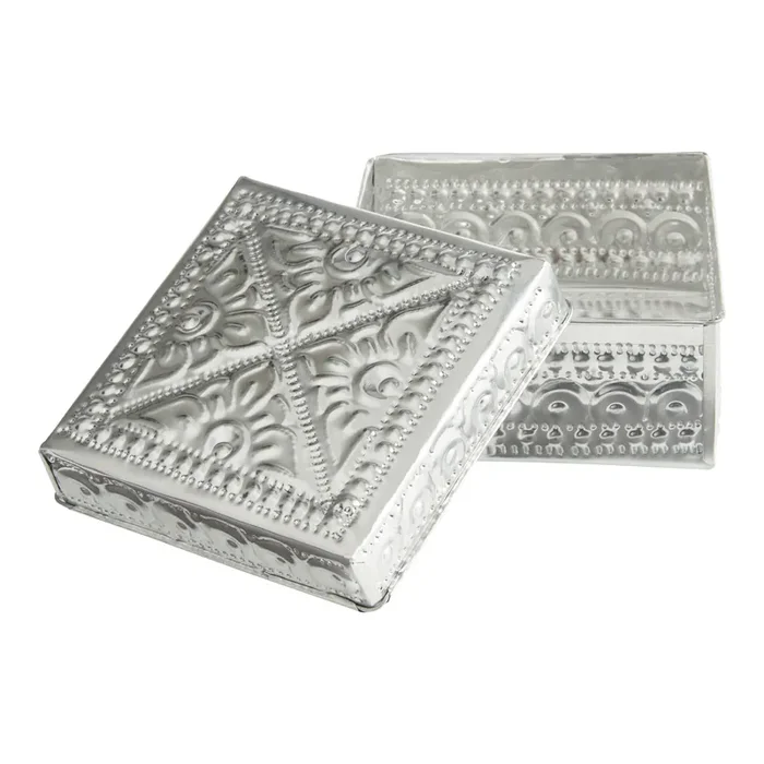 Square Embossed Tin Trinket Box
