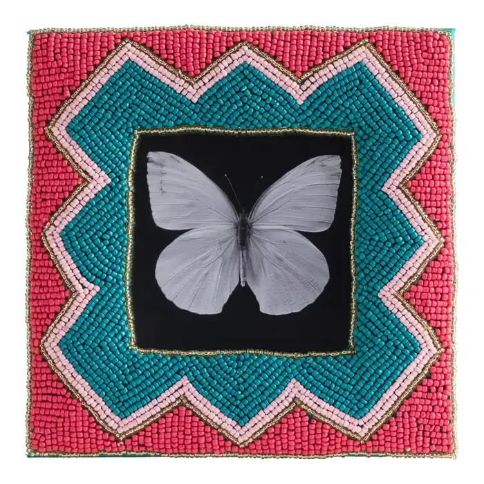 Square Pink and Turquoise Geo Beaded Picture Frame