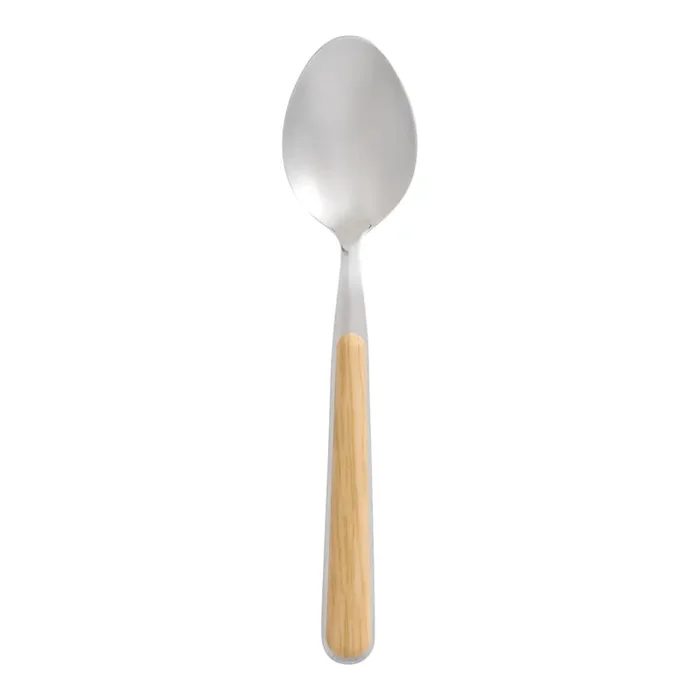 Stainless Steel and Faux Light Oak Soup Spoon Set of 4