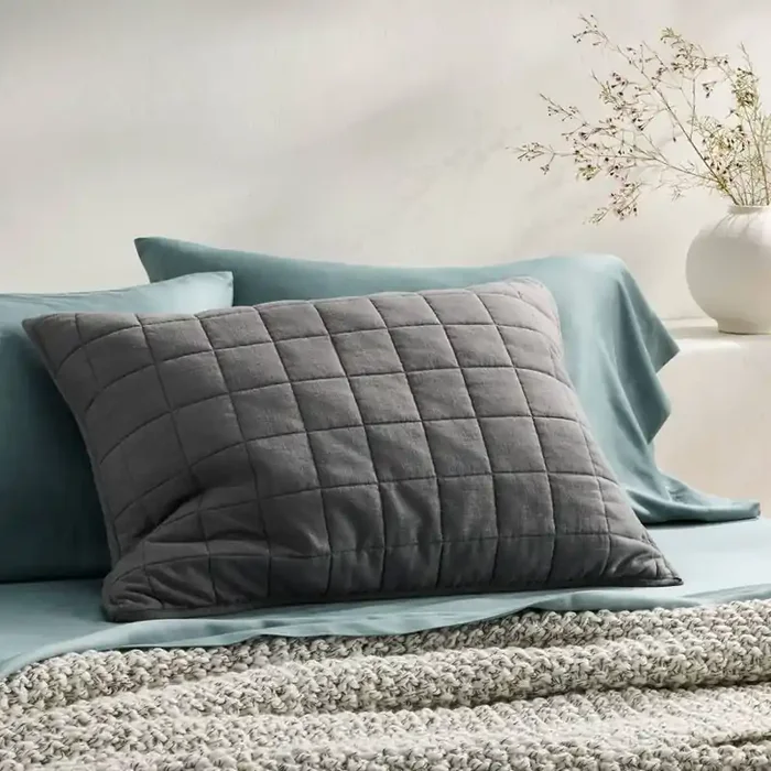 Standard Heavyweight Linen Blend Quilt Pillow Sham Dark Gray – Casaluna™ Zipper Closure, OEKO-TEX Certified