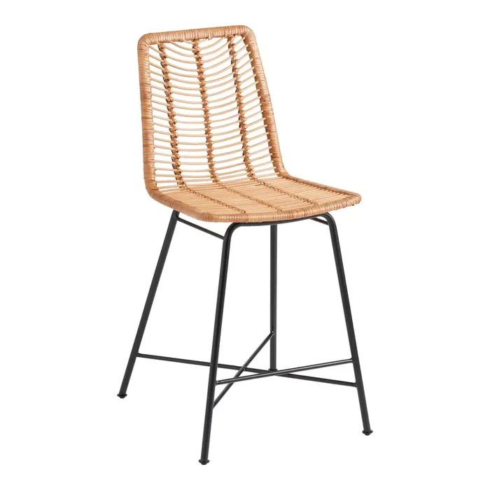Stevie Natural Rattan and Black Metal Counter Stool