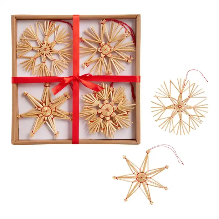 Straw Stars Boxed Ornaments 12 Pack