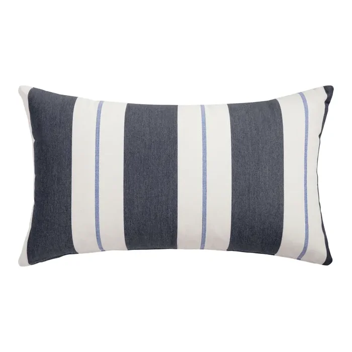 Sunbrella Navy Stripe Outdoor Lumbar Pillow