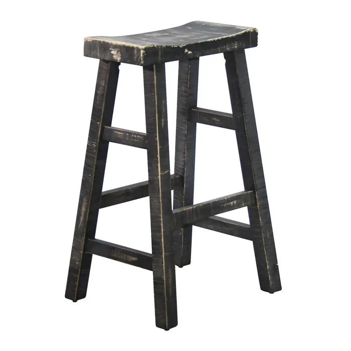 Sunny Mahogany Wood Saddle Seat Backless Barstool 2 Piece Set
