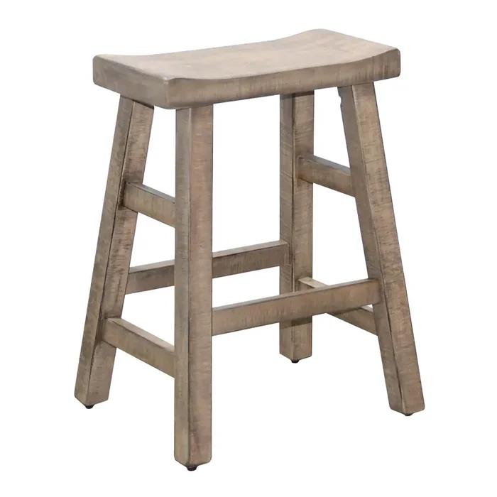 Sunny Mahogany Wood Saddle Seat Backless Counter Stool 2 Piece Set