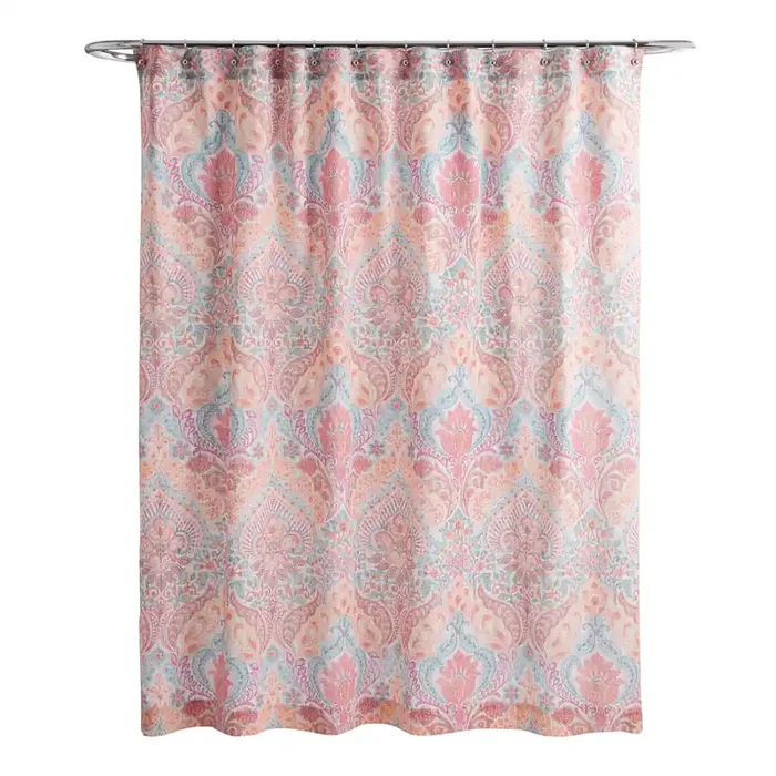 Surf Damask Coral And Blue Shower Curtain