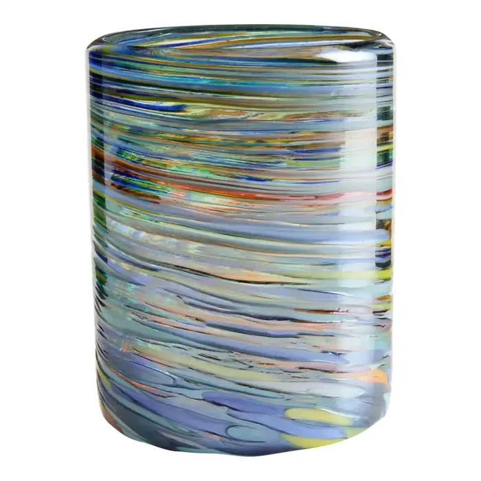 Swirl Multicolor Handcrafted Recycled Double Old Fashioned Glass