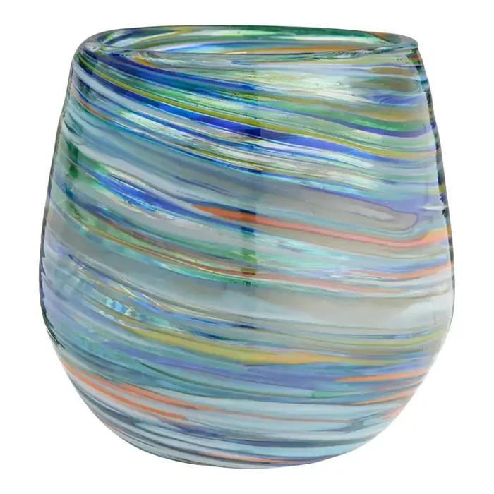 Swirl Multicolor Handcrafted Recycled Stemless Wine Glass