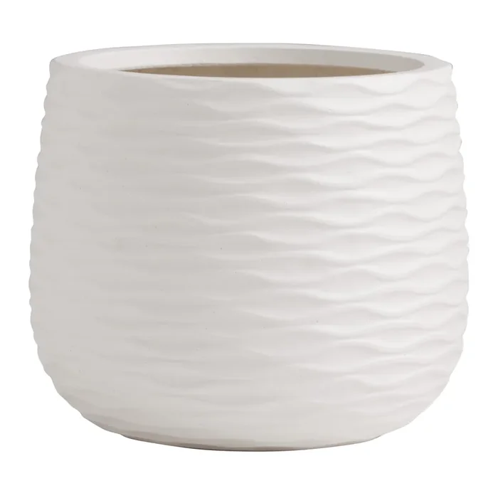 Sydney White Polystone Retro Waves Outdoor Planter