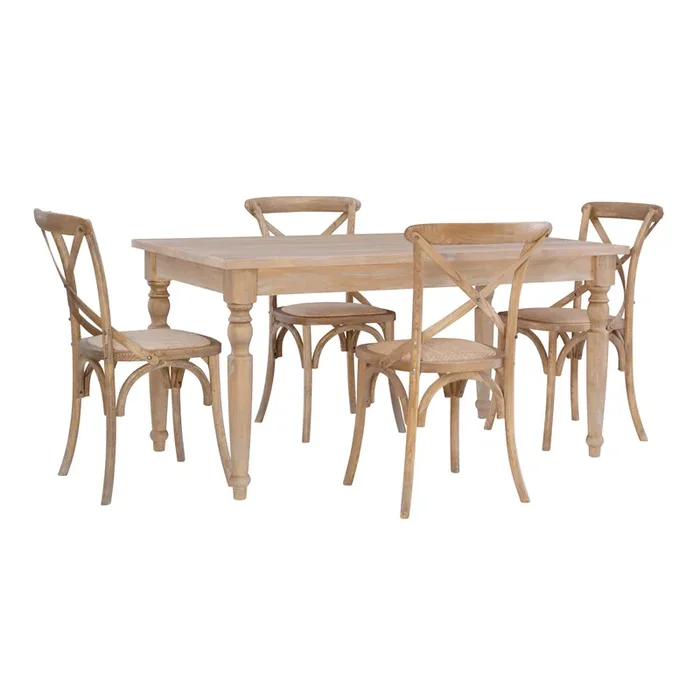 Syena Natural and Graywash Wood 5 Piece Dining Set