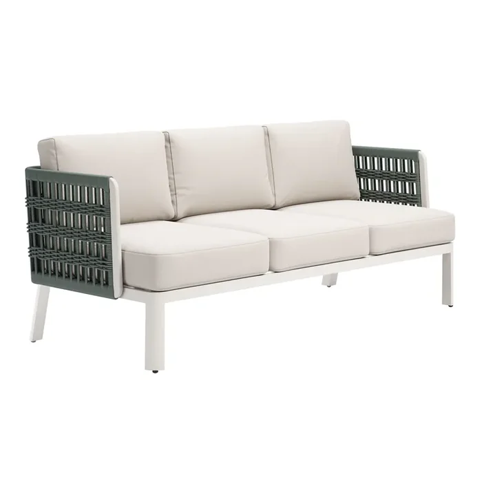 Talita White and Dark Green All Weather Rope Outdoor Couch