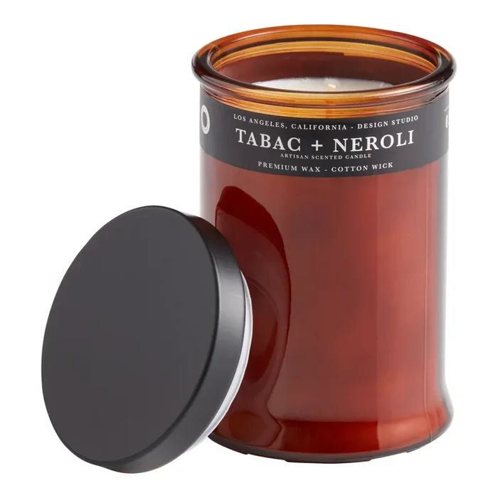 Tall Amber Glass Tabac and Neroli Scented Candle