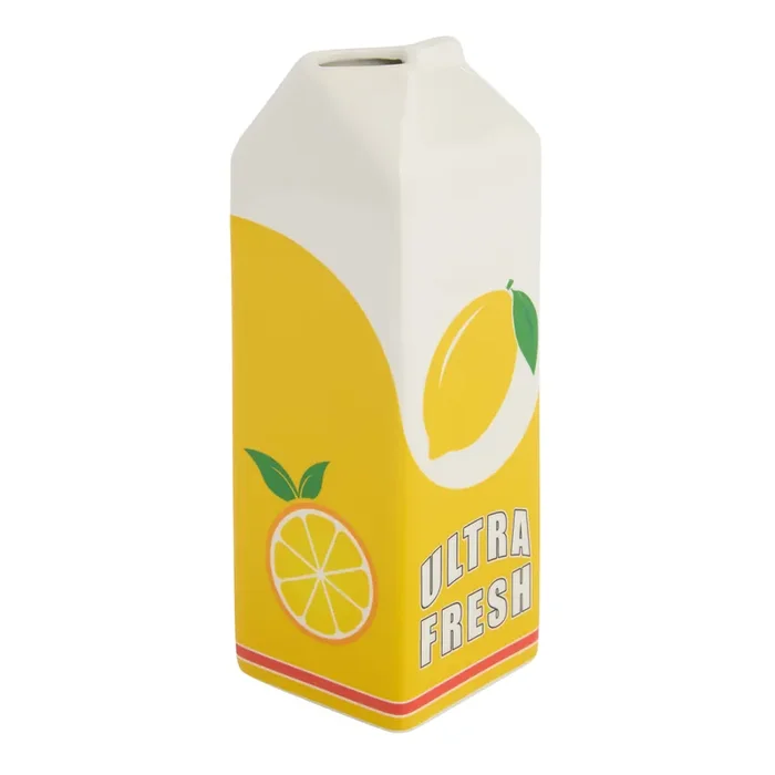 Tall Ceramic Retro Lemonade Carton Vase