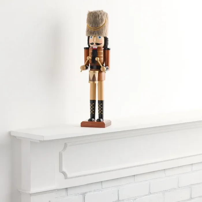 Tall Drummer Nutcracker with Faux Fur Cap Decor