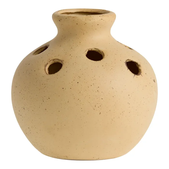 Tan Ceramic Speckled Frog Vase