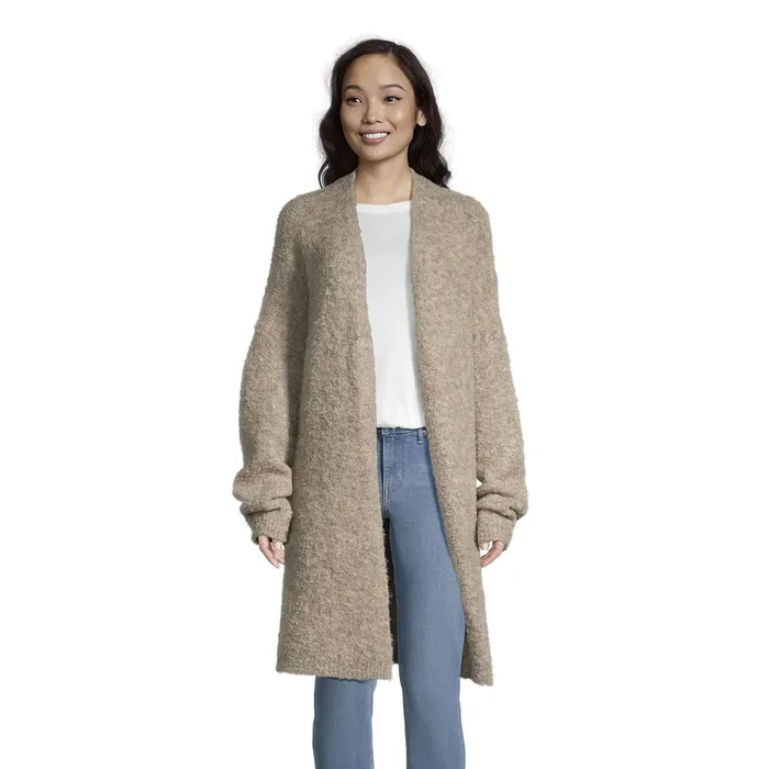 Tan Marled Open Front Duster Sweater