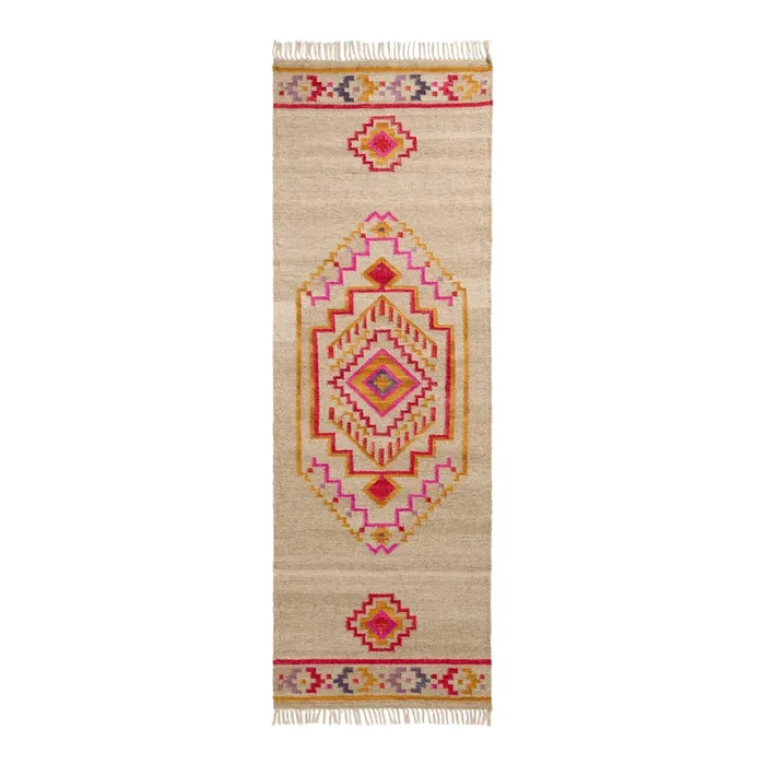 Taos Pink Wool Blend Kilim Traditional Style Floor Runner