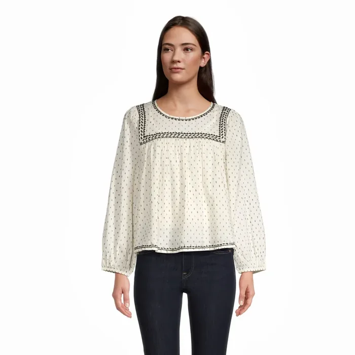 Tasha Cream and Black Dobby Embroidered Top