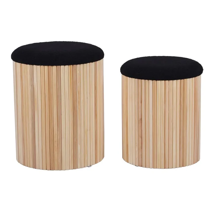 Teo Round Wood Slat Column Storage Ottomans 2 Piece Set