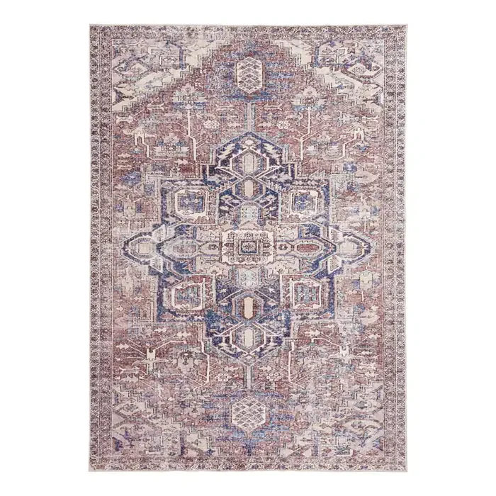 Terracotta and Blush Persian Style Washable Area Rug