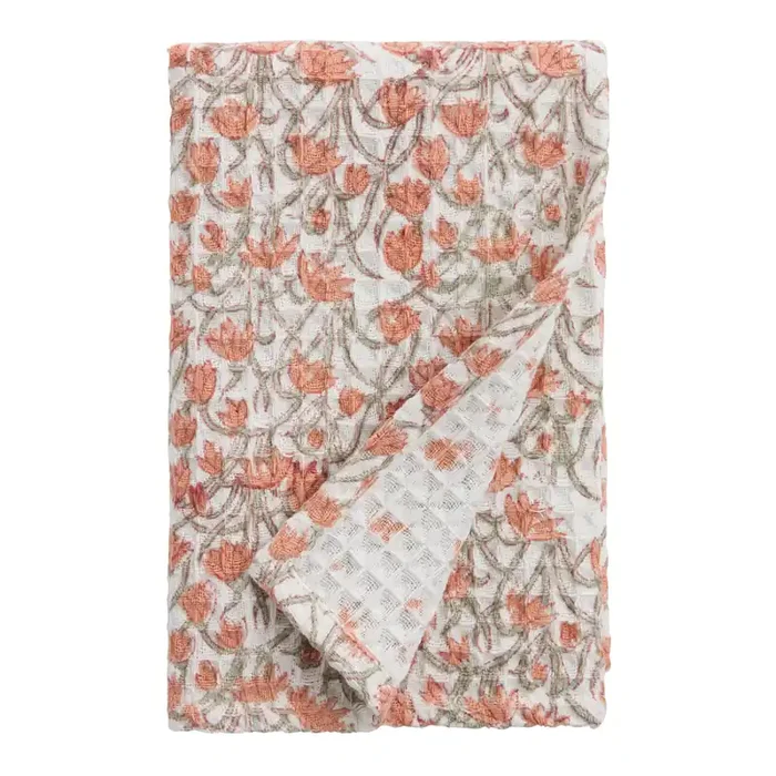 Terracotta Florals Block Print Waffle Weave Hand Towel