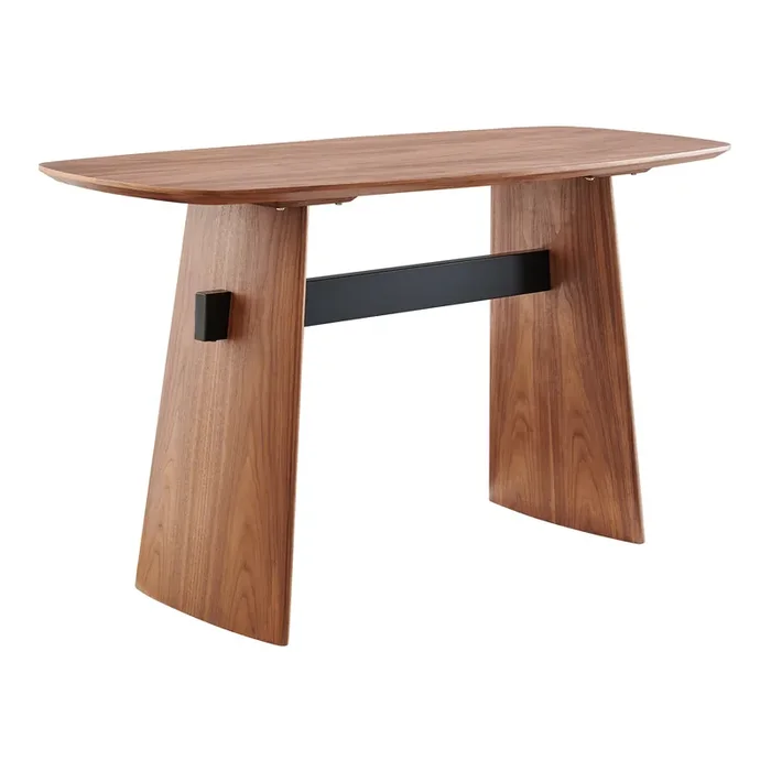 Thrale Walnut Brown Wood And Black Metal Console Table