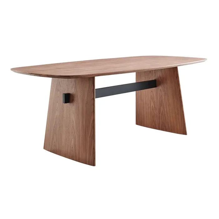 Thrale Walnut Brown Wood And Black Metal Dining Table