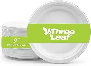 Three Leaf Compostable Bagasse Round Plate 25ct 9″
