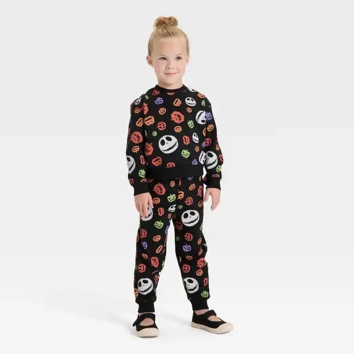Toddler 2pc Disney Nightmare Before Christmas Halloween Fleece Sweatshirt & Pants Set – Black 4T